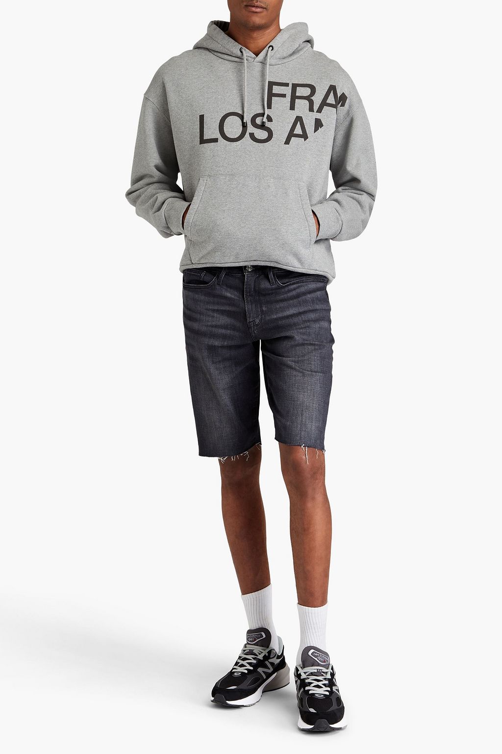 FRAME Printed French cotton-terry drawstring hoodie