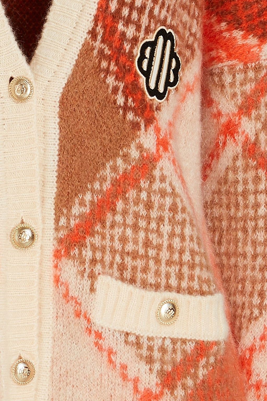 MAJE Strickcardigan mit Applikationen und Argyle-Muster