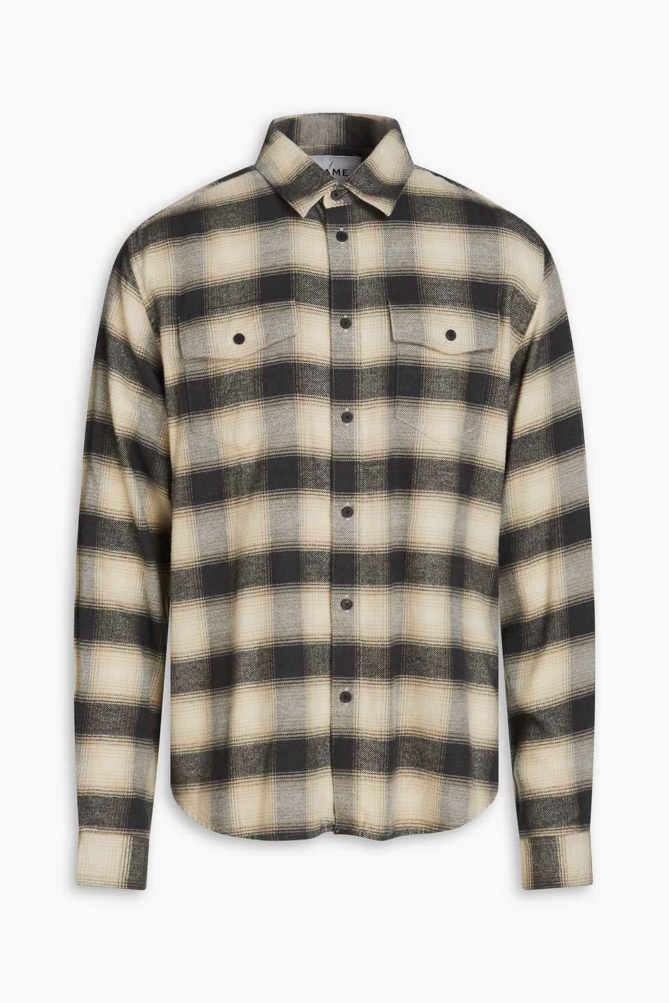 Frame Checked Cotton-flannel Shirt In Beige