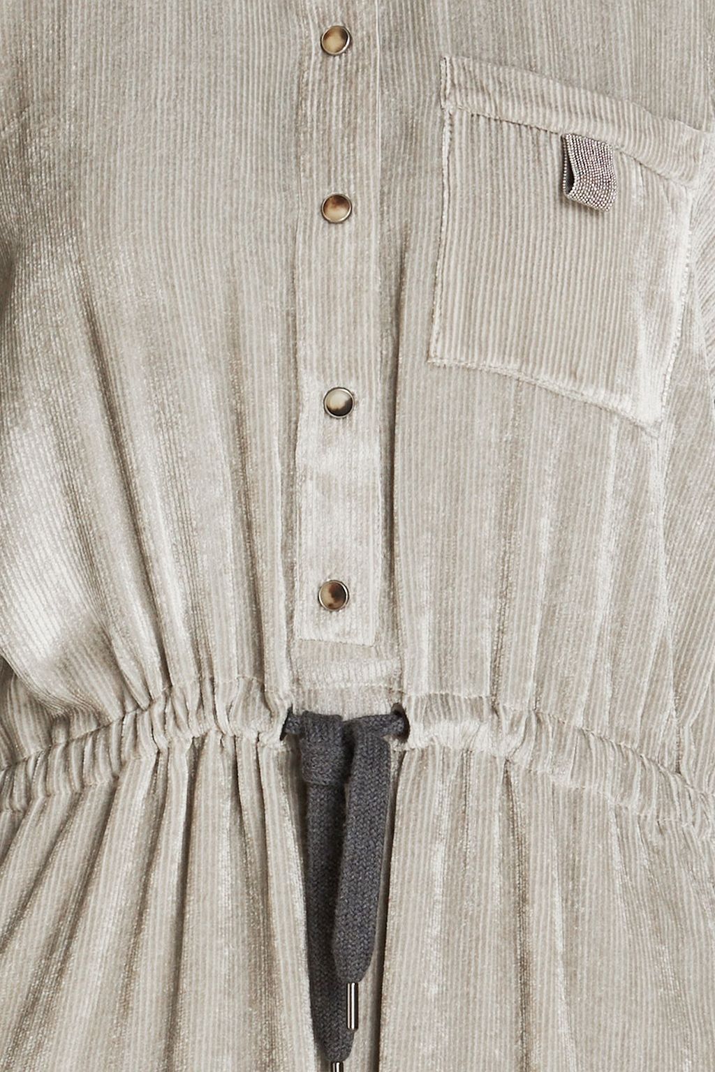 BRUNELLO CUCINELLI فستان بأسلوب القميص من المخمل المضلّع مزينة بالخرز