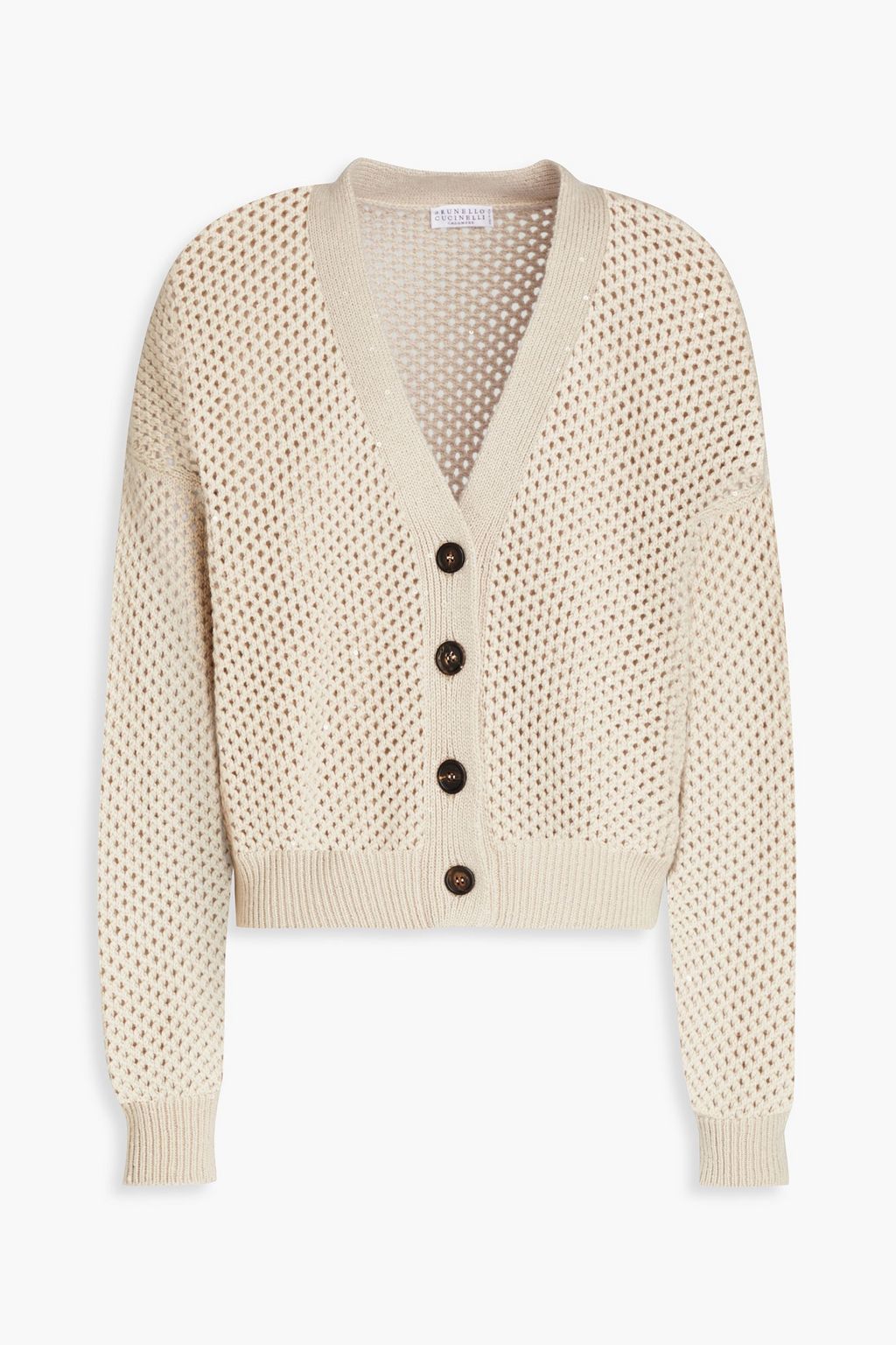 BRUNELLO CUCINELLI Sequin-embellished open-knit cashmere and silk-blend ...