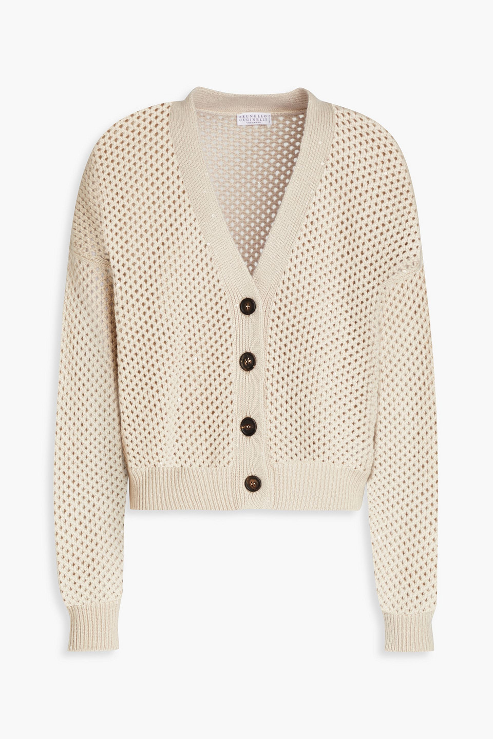 Brunello Cucinelli - Sequin-embellished open-knit cashmere and silk-blend cardigan