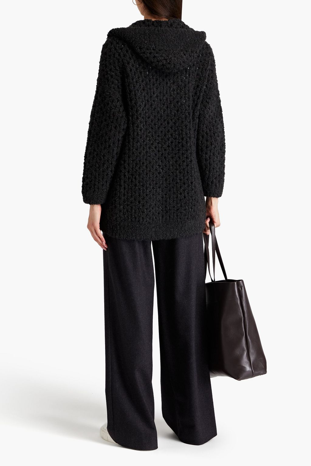 BRUNELLO CUCINELLI Open-knit camel wool and silk-blend hooded cardigan