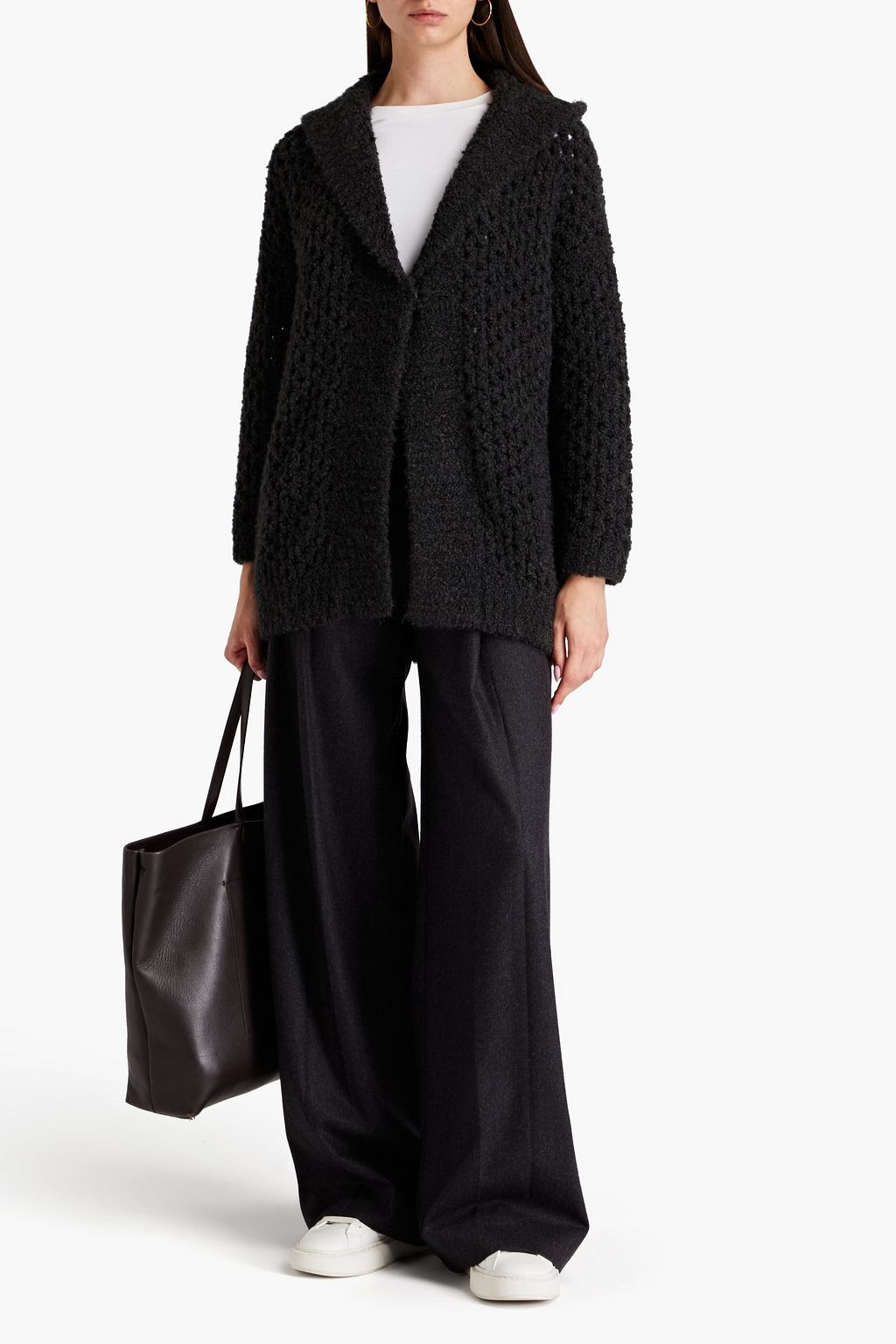 BRUNELLO CUCINELLI Open-knit camel wool and silk-blend hooded cardigan