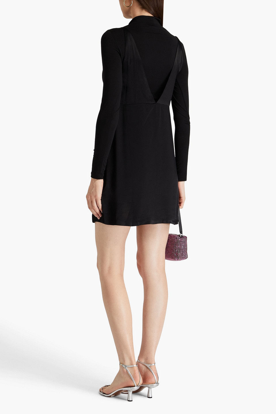 MAJE CRYSTAL-EMBELLISHED SATIN AND JERSEY MINI DRESS