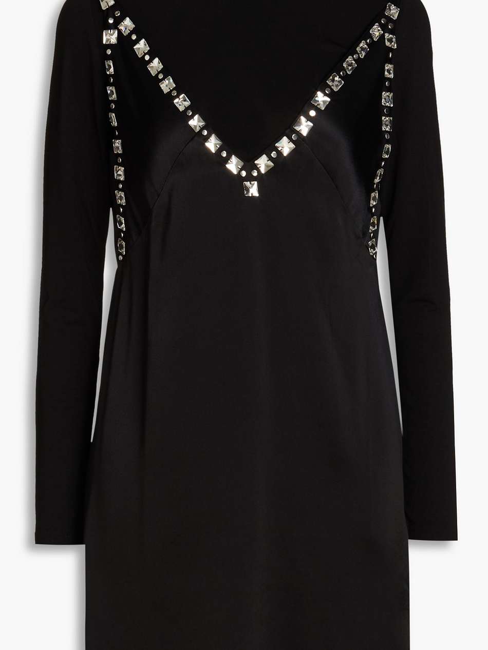 crystal-embellished satin and jersey mini dress