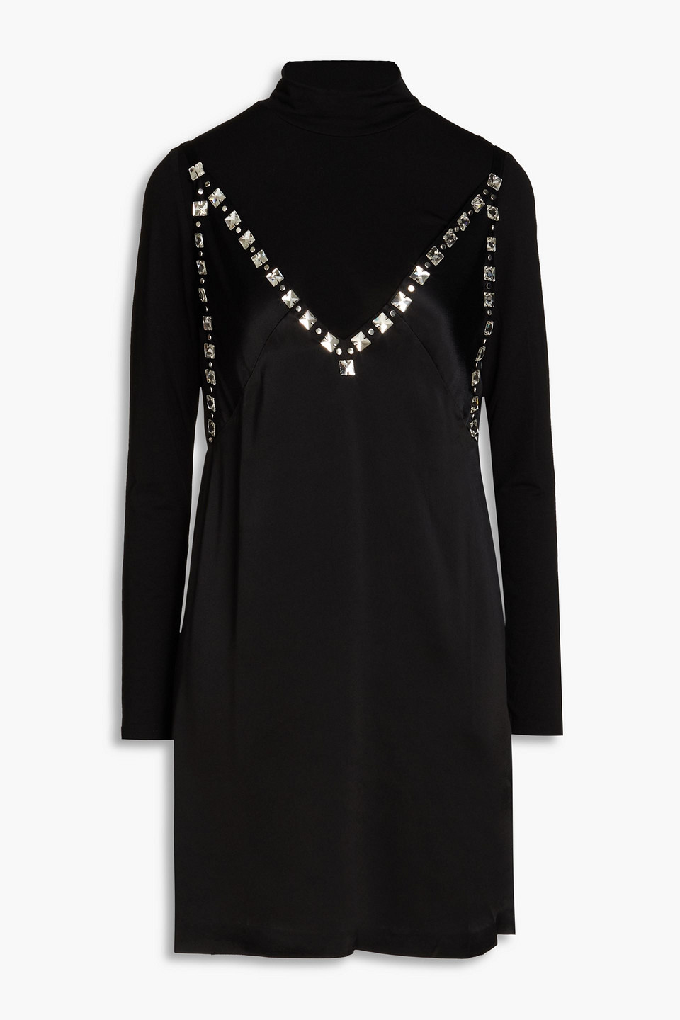 MAJE CRYSTAL-EMBELLISHED SATIN AND JERSEY MINI DRESS