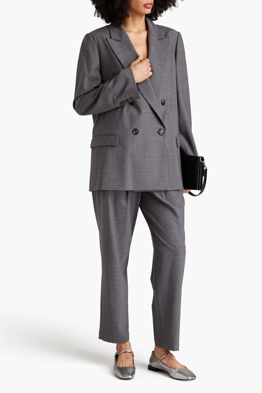 BRUNELLO CUCINELLI Double-breasted bead-embellished wool-blend blazer