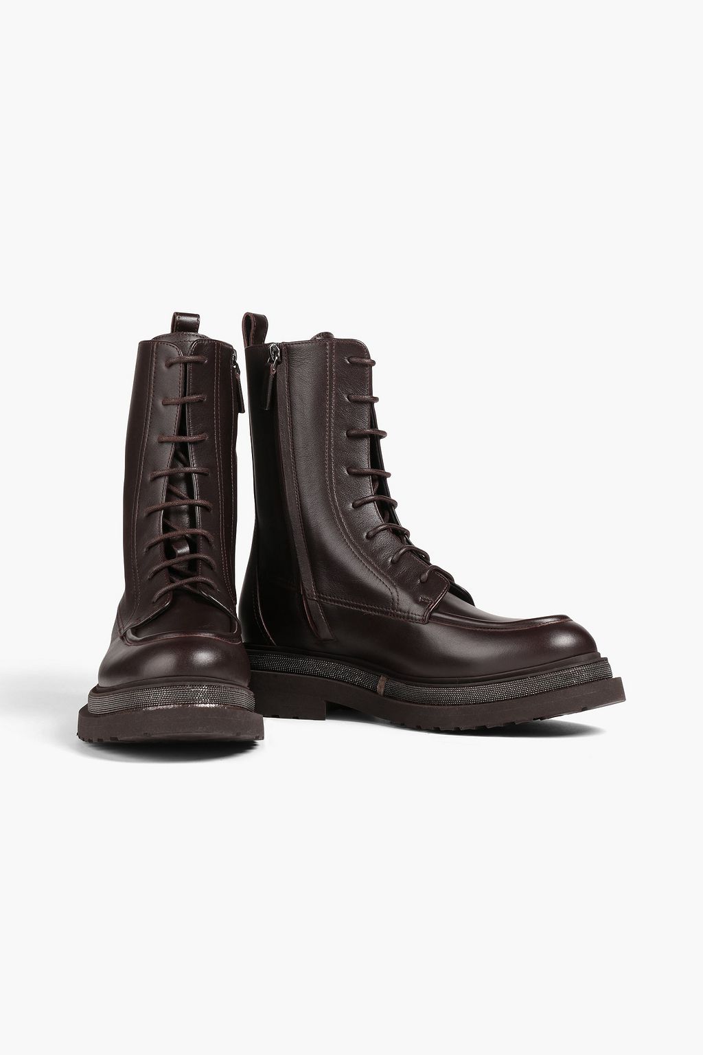 BRUNELLO CUCINELLI Combat Boots aus Leder mit Zierperlen