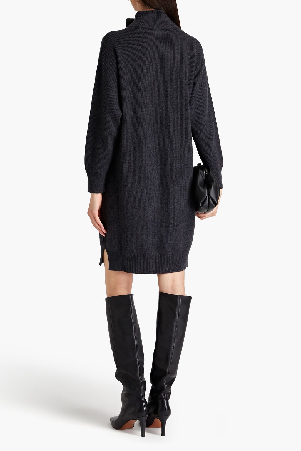 BRUNELLO CUCINELLI リブ編みカシミヤ タートルネック ミニワンピース ビーズ付き