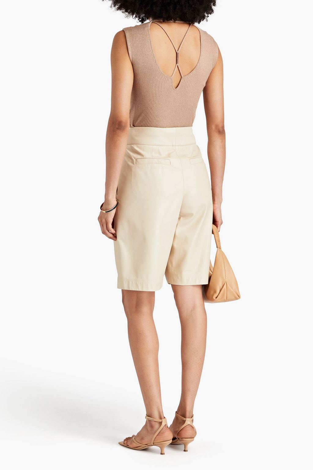 BRUNELLO CUCINELLI Cutout metallic ribbed cashmere-blend turtleneck top