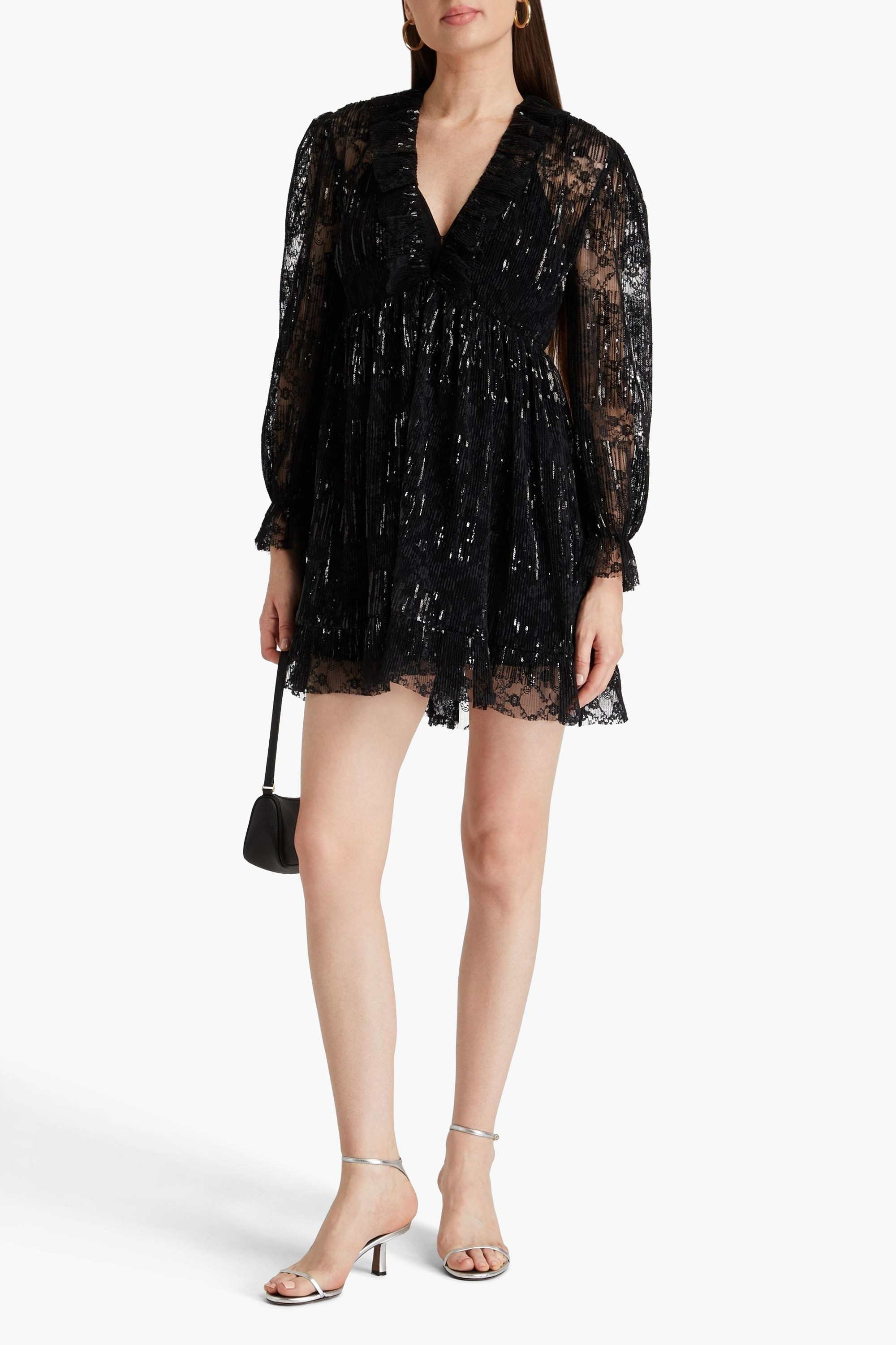MAJE Sequin-embellished lace mini dress