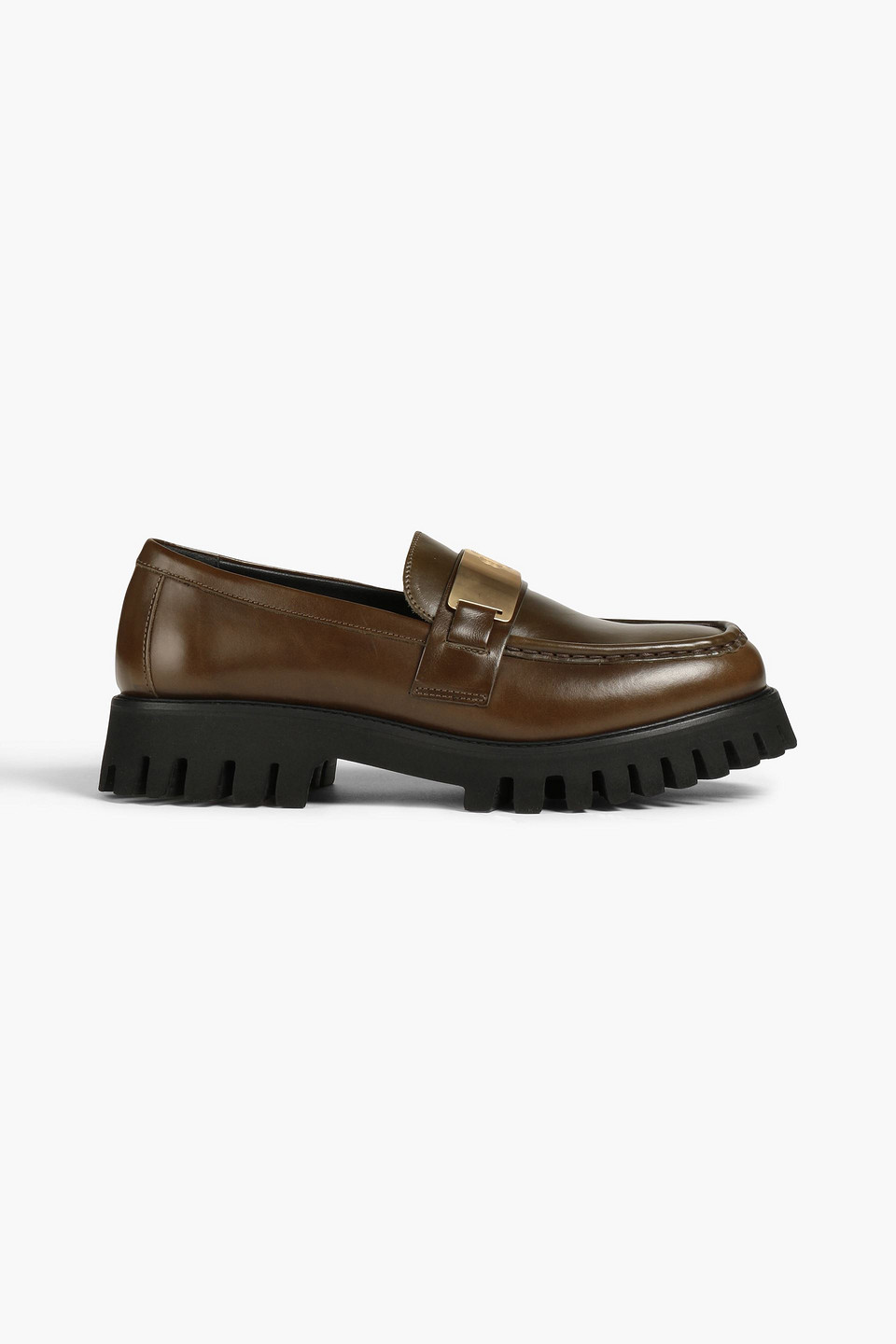 maje - embellished leather platform loafers - green - eu 39