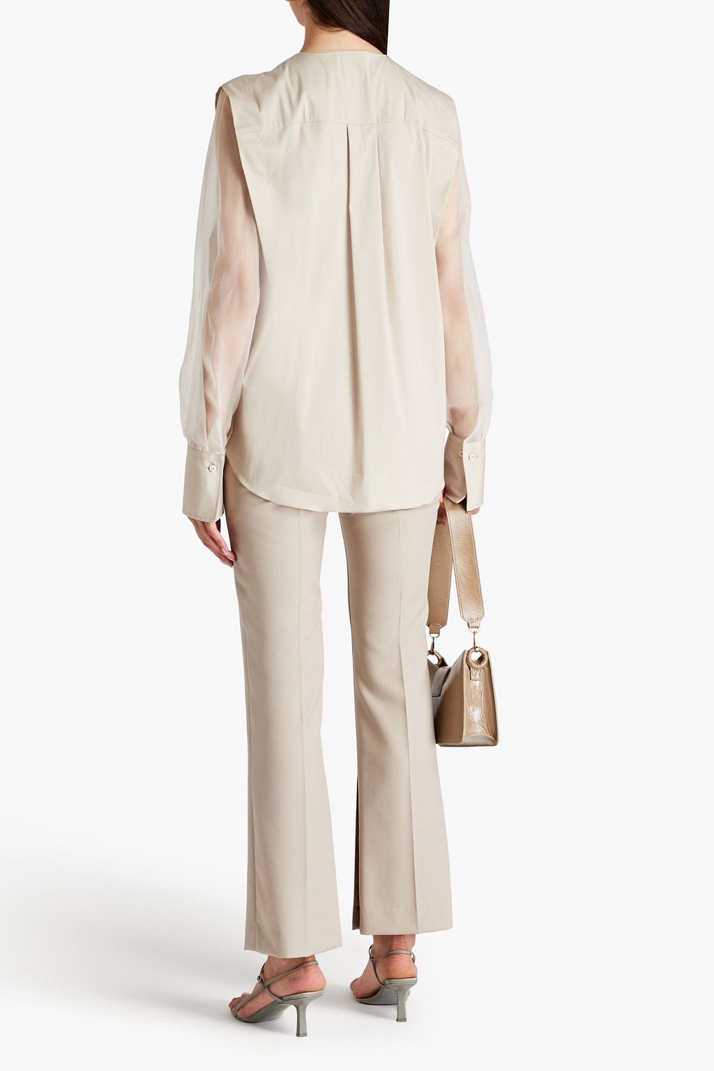 BRUNELLO CUCINELLI Bead-embellished cotton-blend poplin and organza blouse