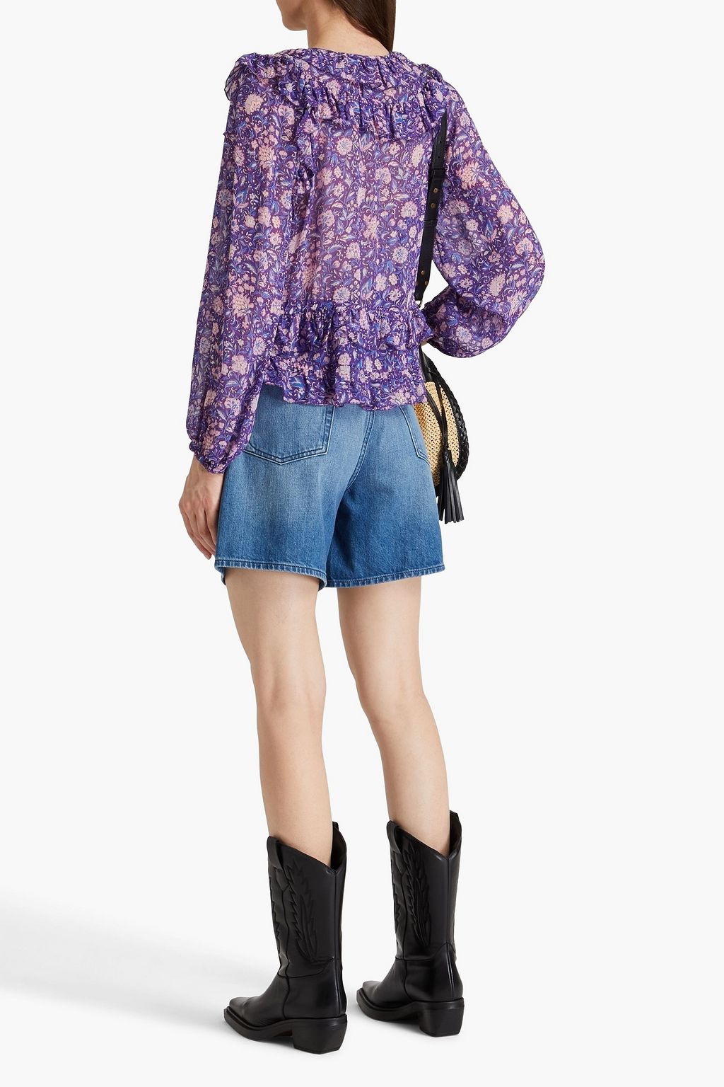 MAJE Ruffled floral-print crepe de chine blouse