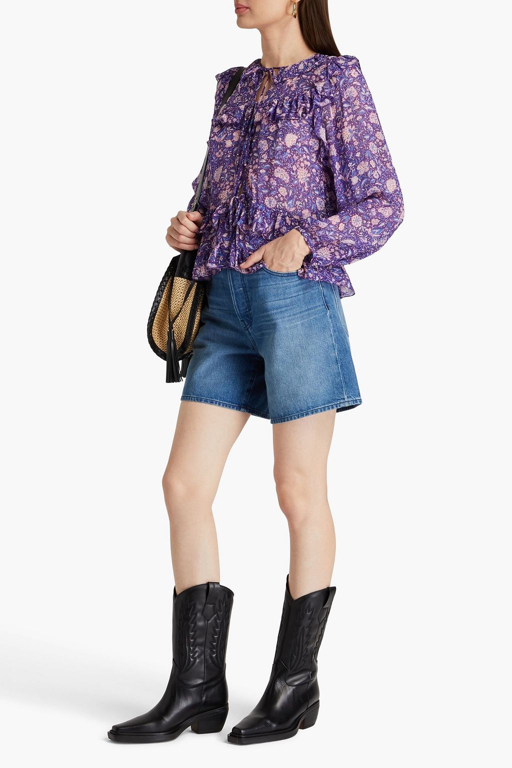 MAJE Ruffled floral-print crepe de chine blouse