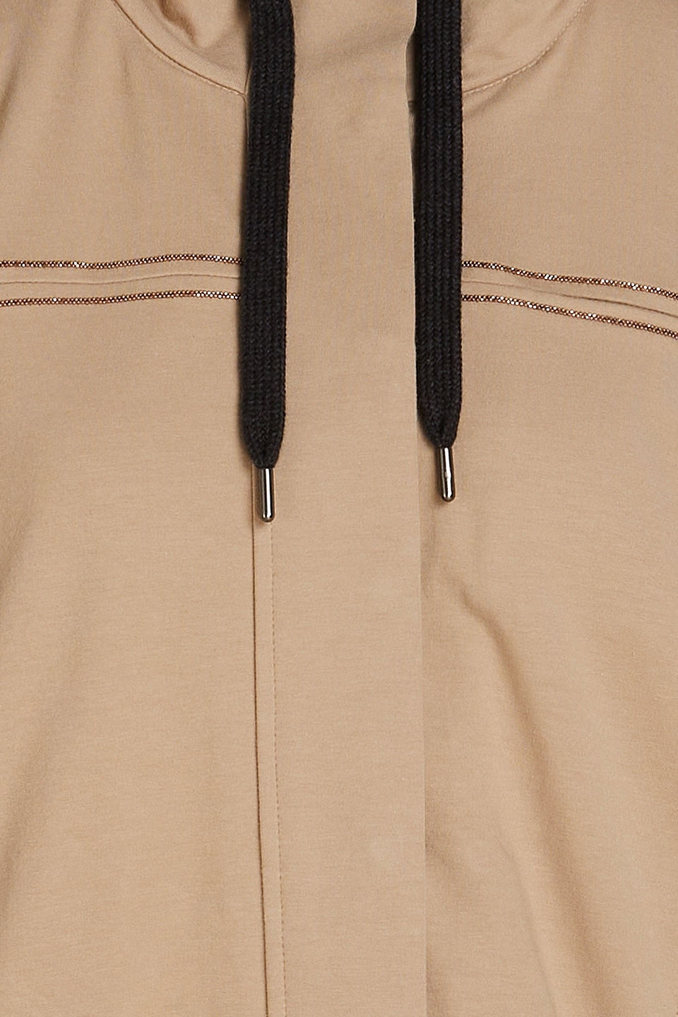 Brunello Cucinelli Hoodie Aus Baumwollfrottee Mit Zierperlen Und Reissverschluss In Neutral