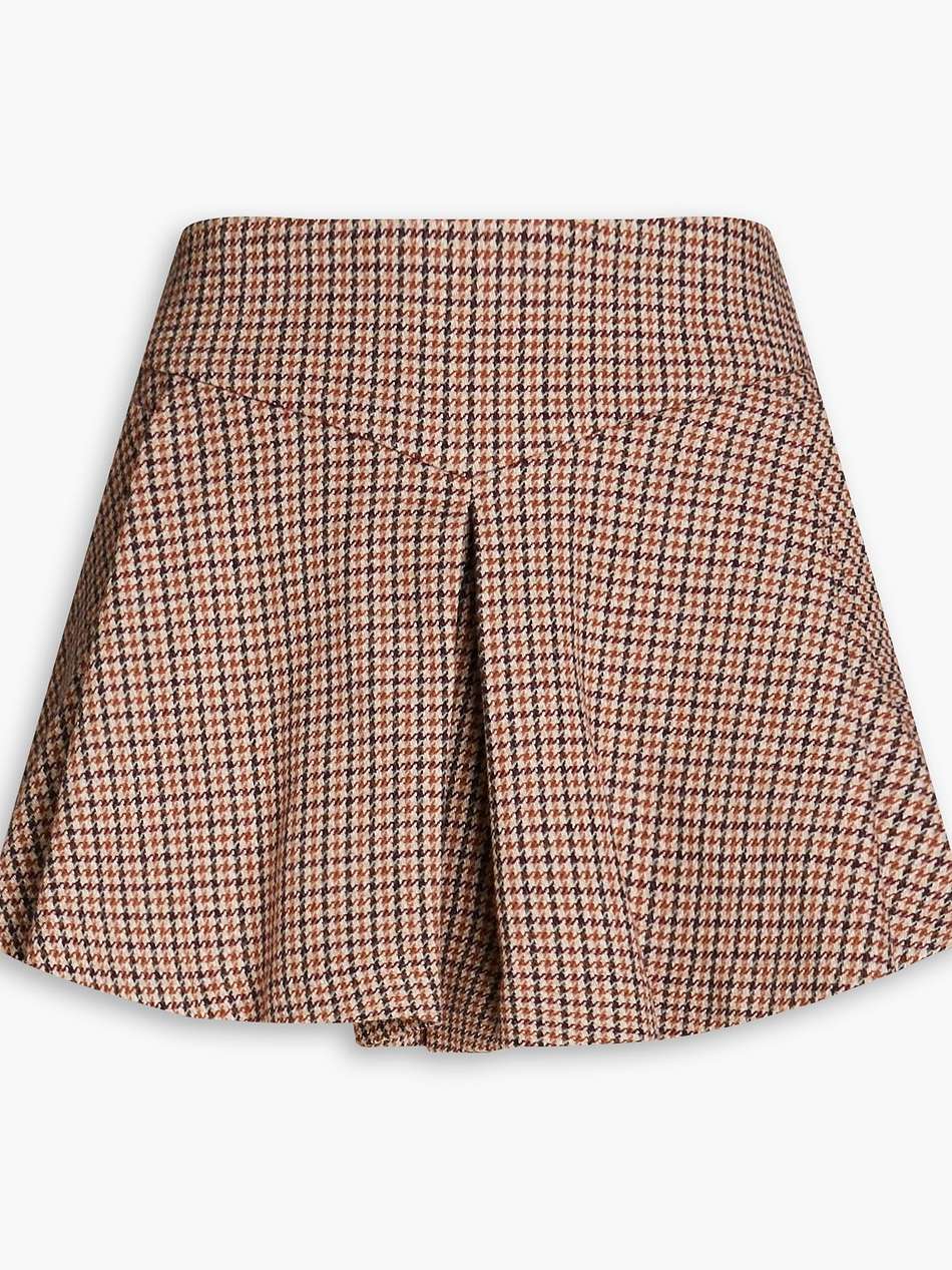 pleated prince of wales checked tweed shorts