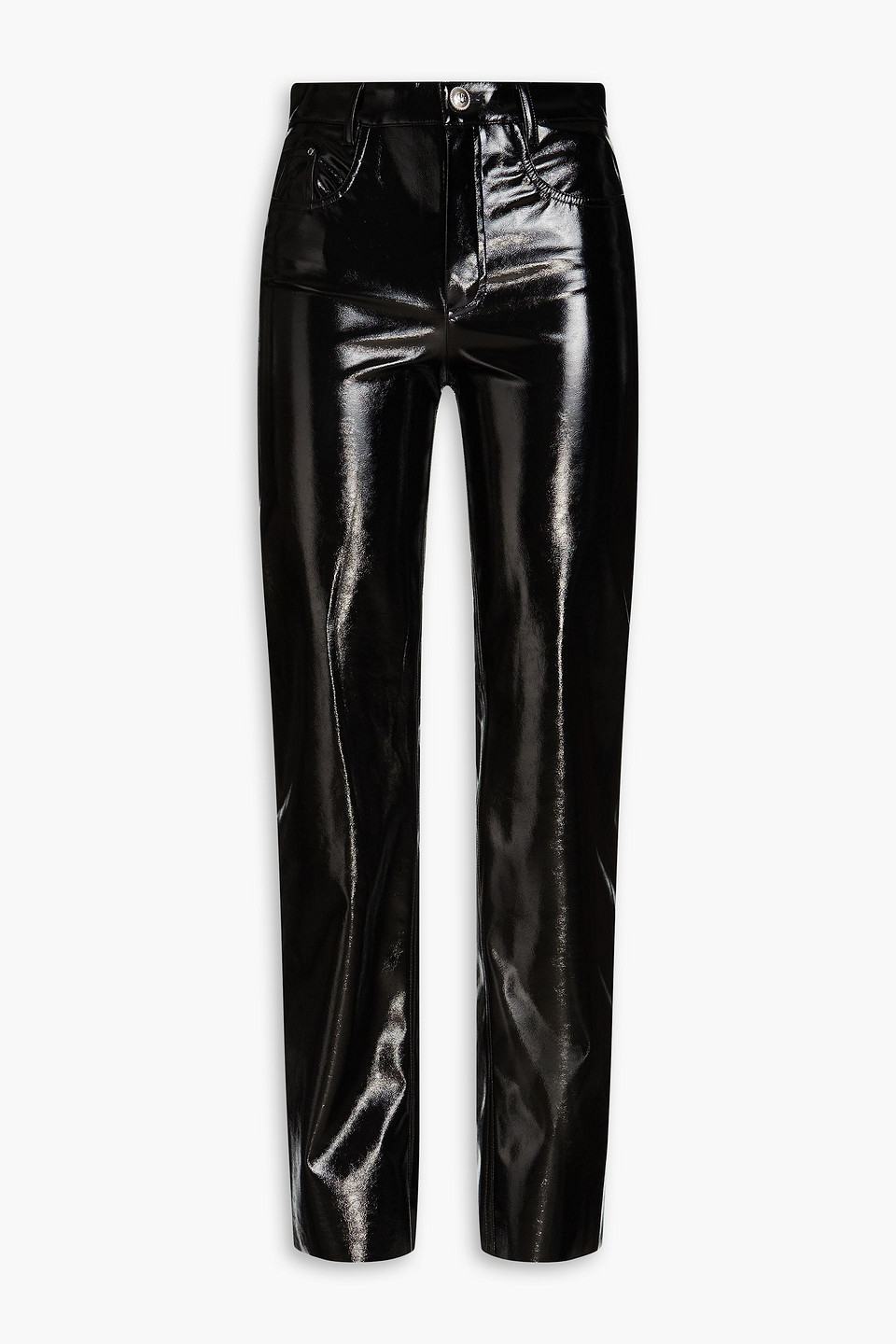 Maje Faux Patent-leather Straight-leg Trousers In Blue