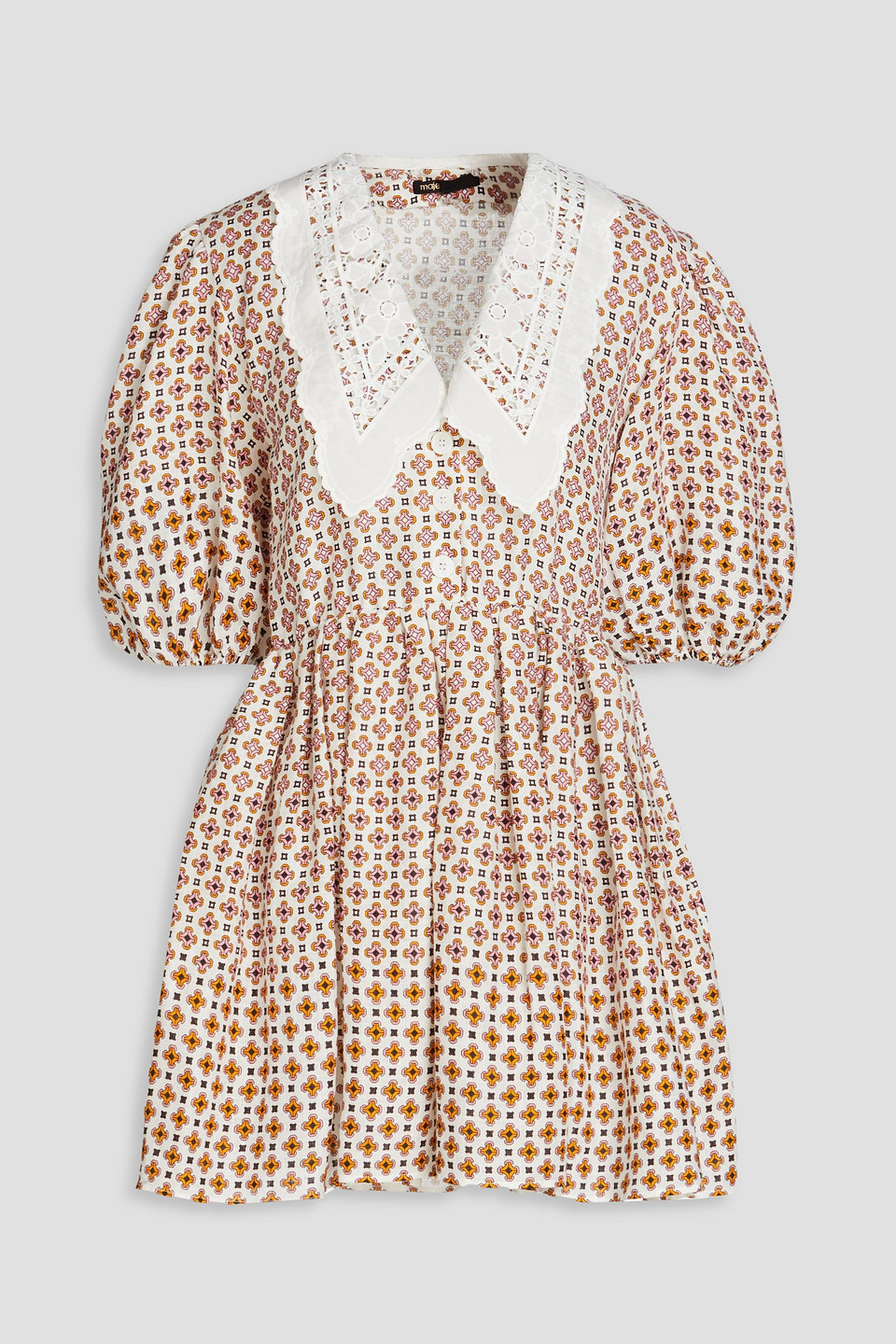 Maje Romelange Geometric-print Linen Mini Dress In White