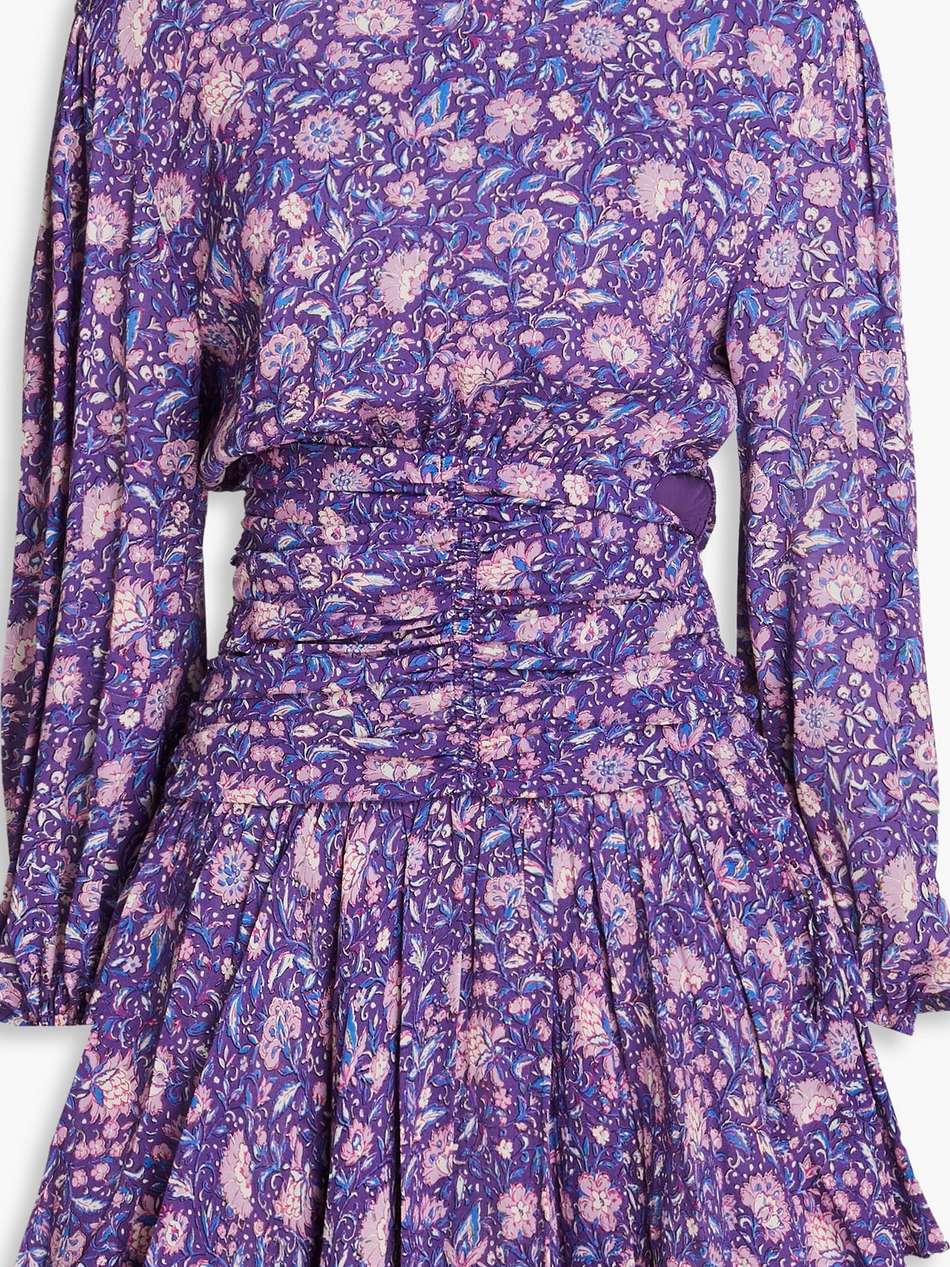 cutout floral-print crepe de chine mini dress