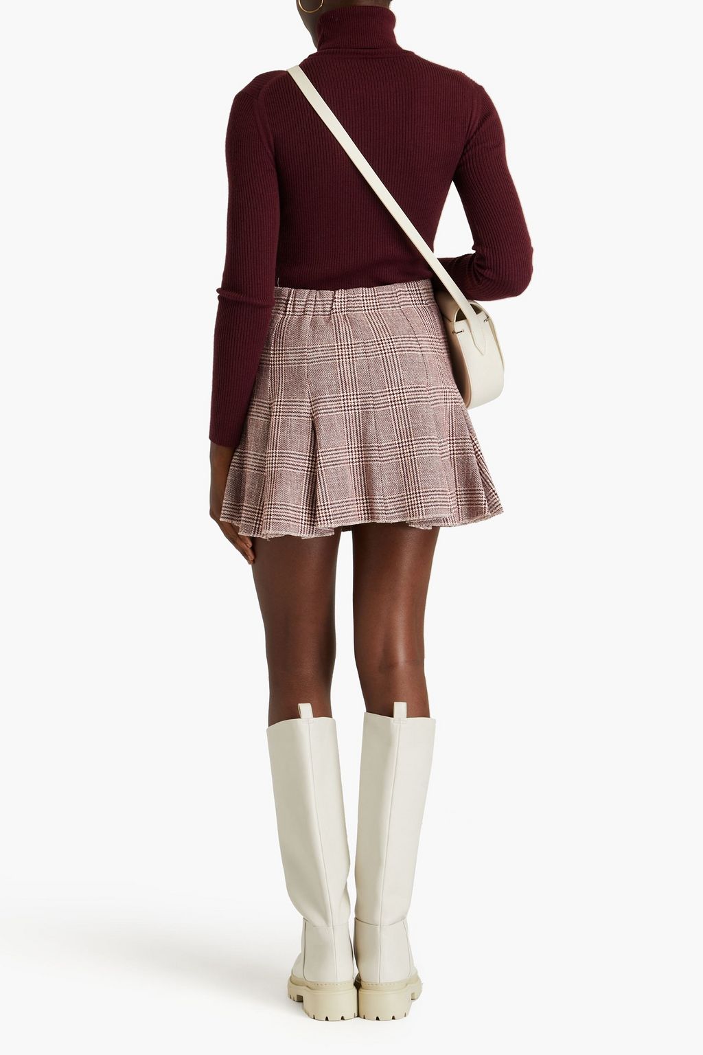 MAJE Button-embellished Prince of Wales checked cotton-blend tweed mini skirt