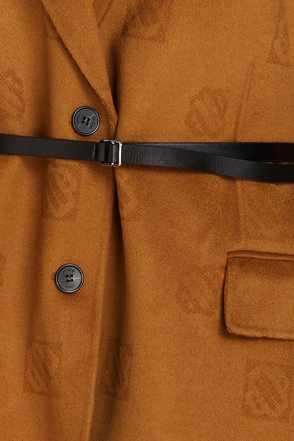 MAJE Belted wool-jacquard blazer