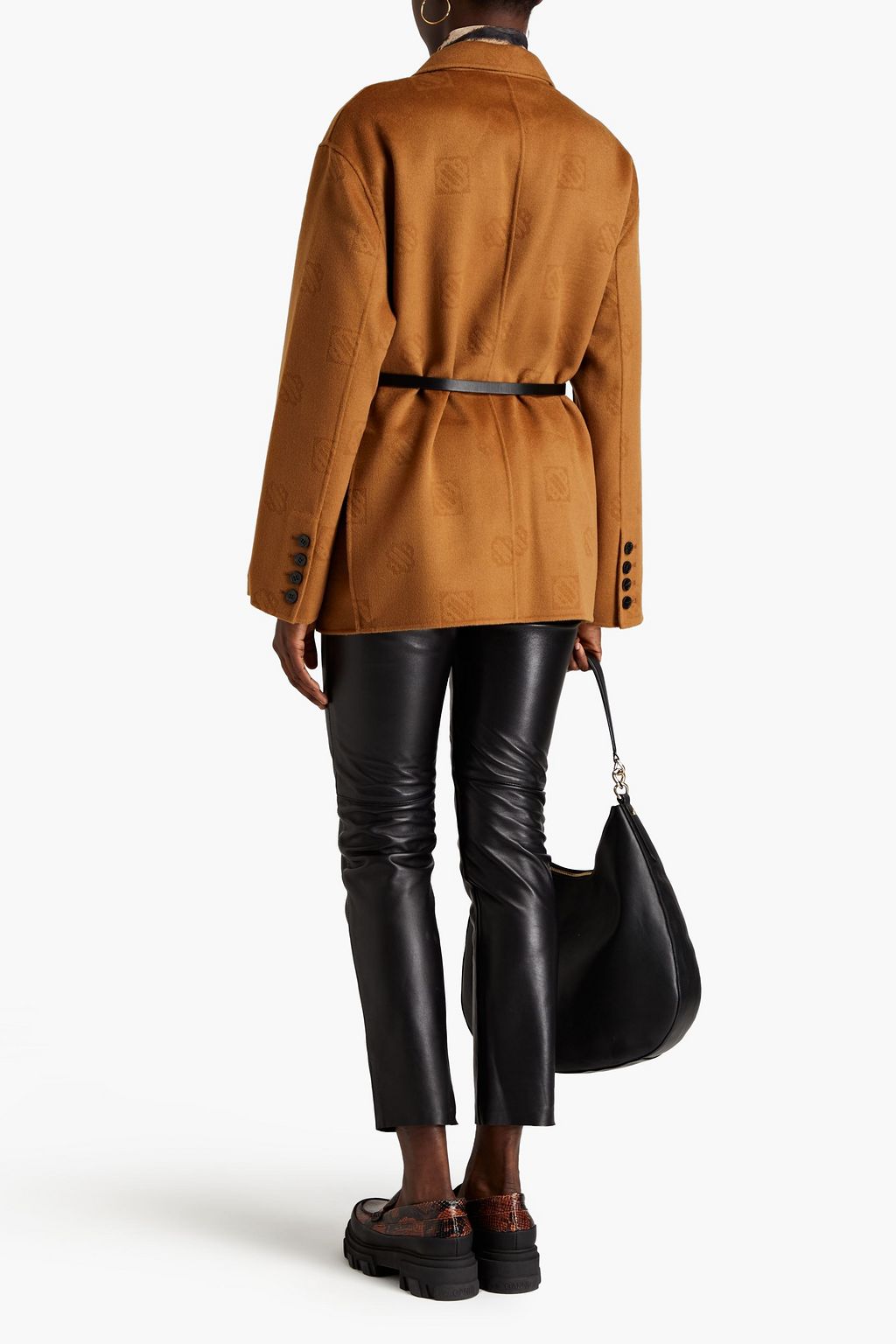 MAJE Belted wool-jacquard blazer