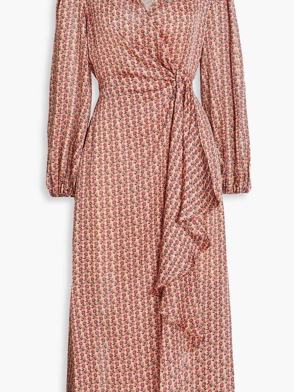 wrap-effect floral-print satin midi dress