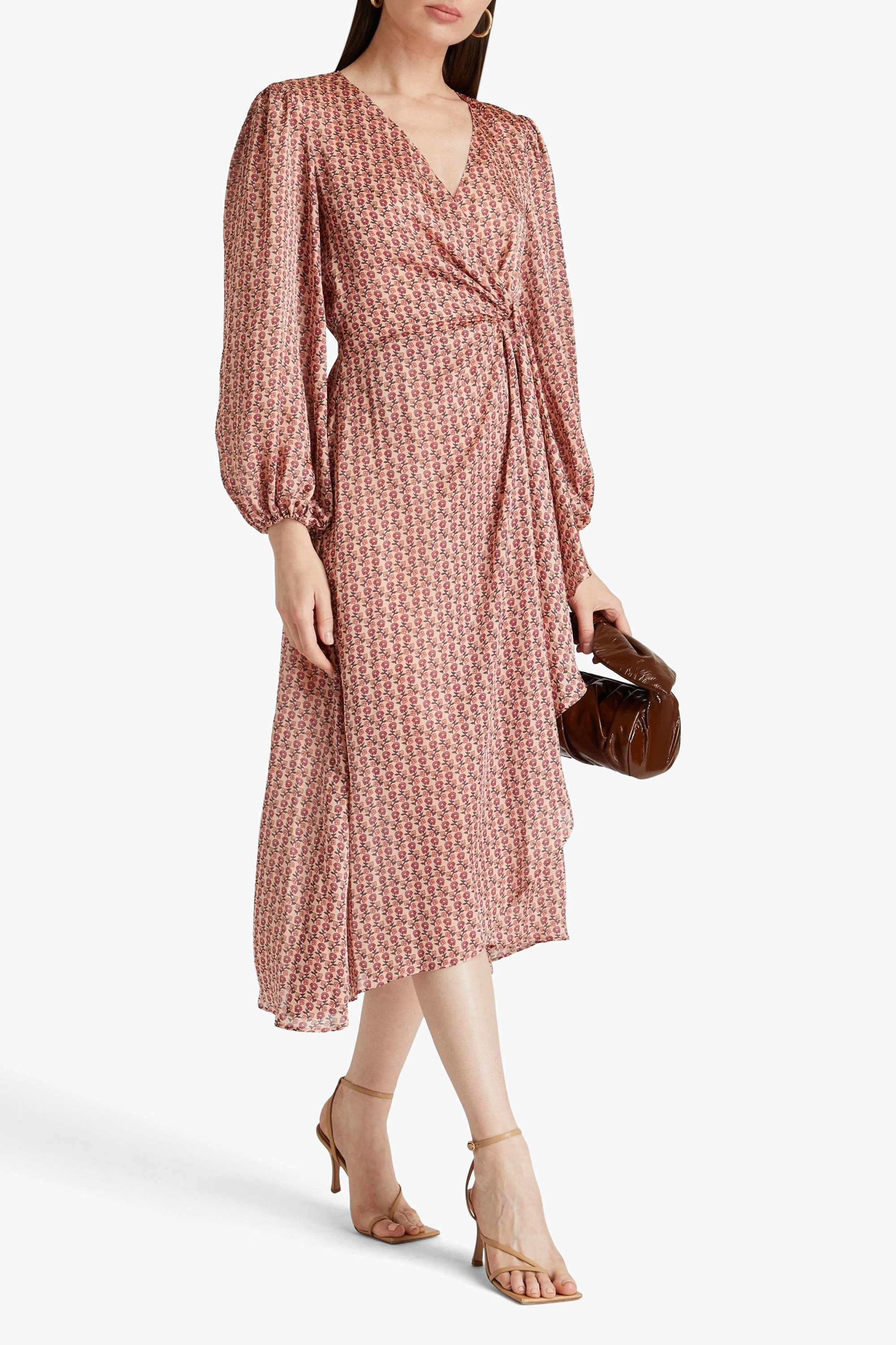 MAJE Wrap-effect floral-print satin midi dress