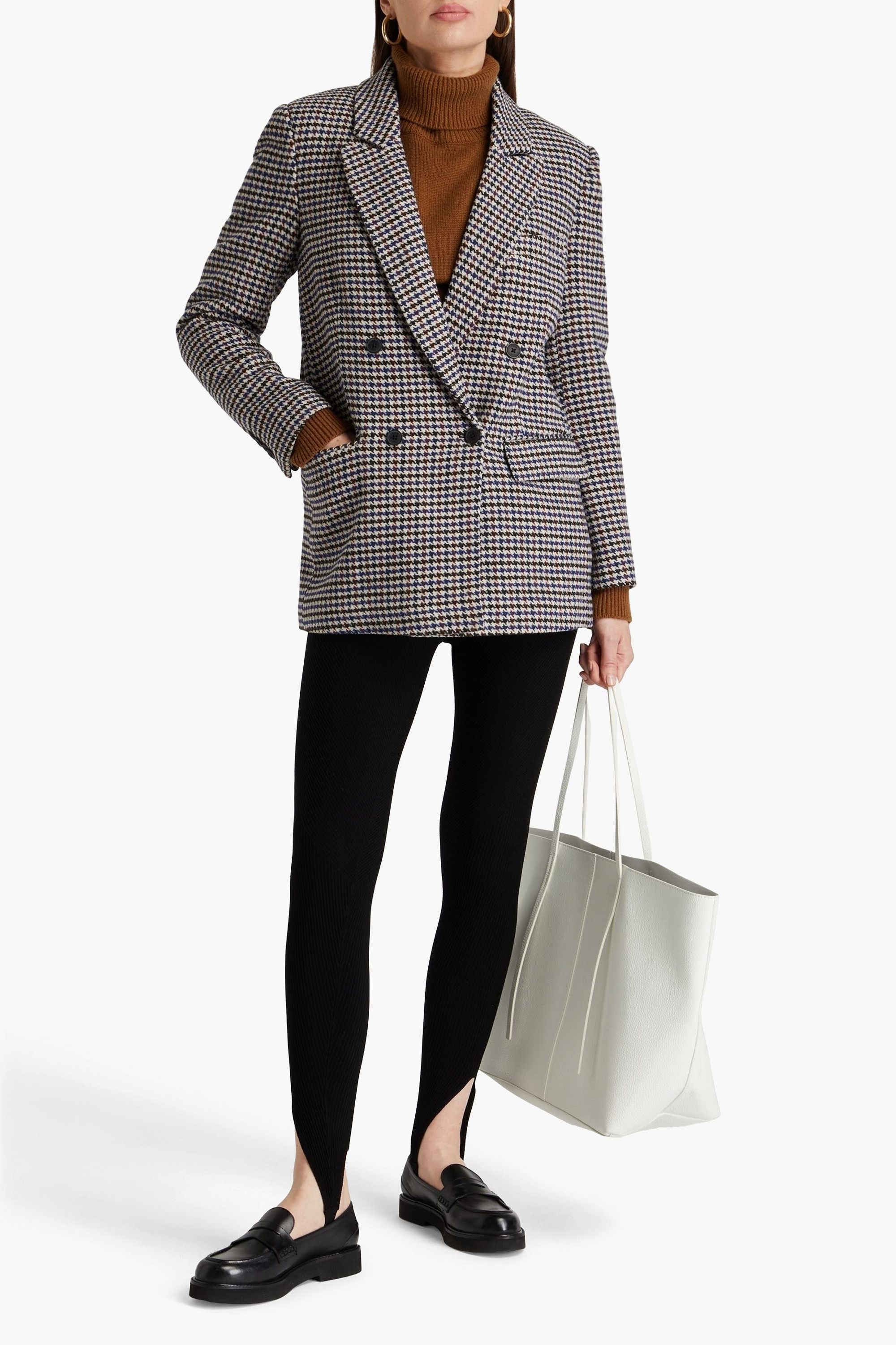 MAJE Double-breasted houndstooth wool-blend tweed blazer