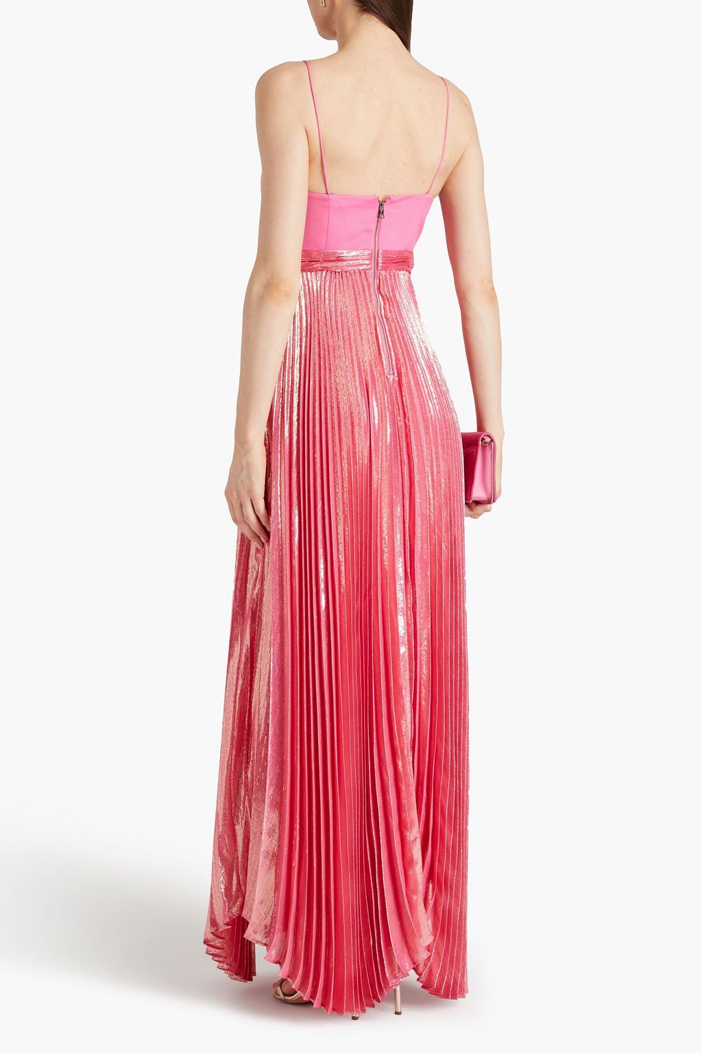 ALICE + OLIVIA Ottoman-paneled plissé-lamé gown