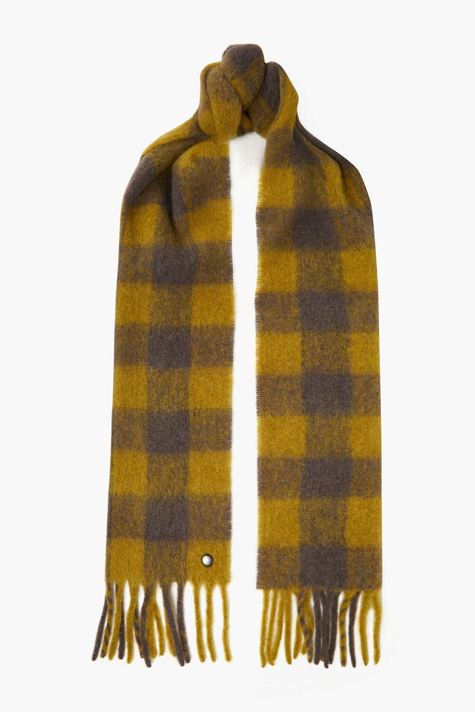 Rag & Bone Fringed Checked Alpaca-blend Scarf In Lime Green