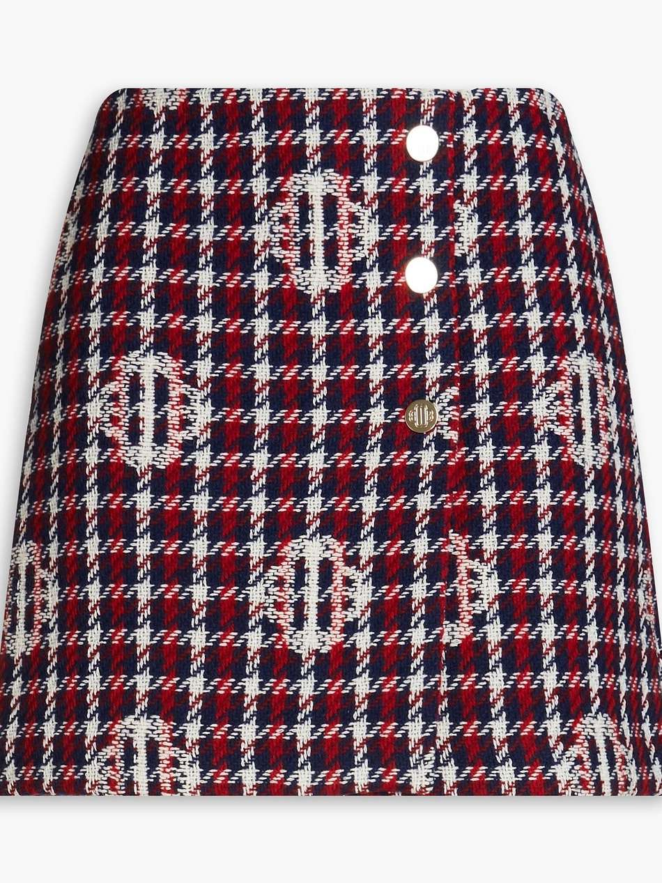 wrap-effect button-embellished tweed mini skirt