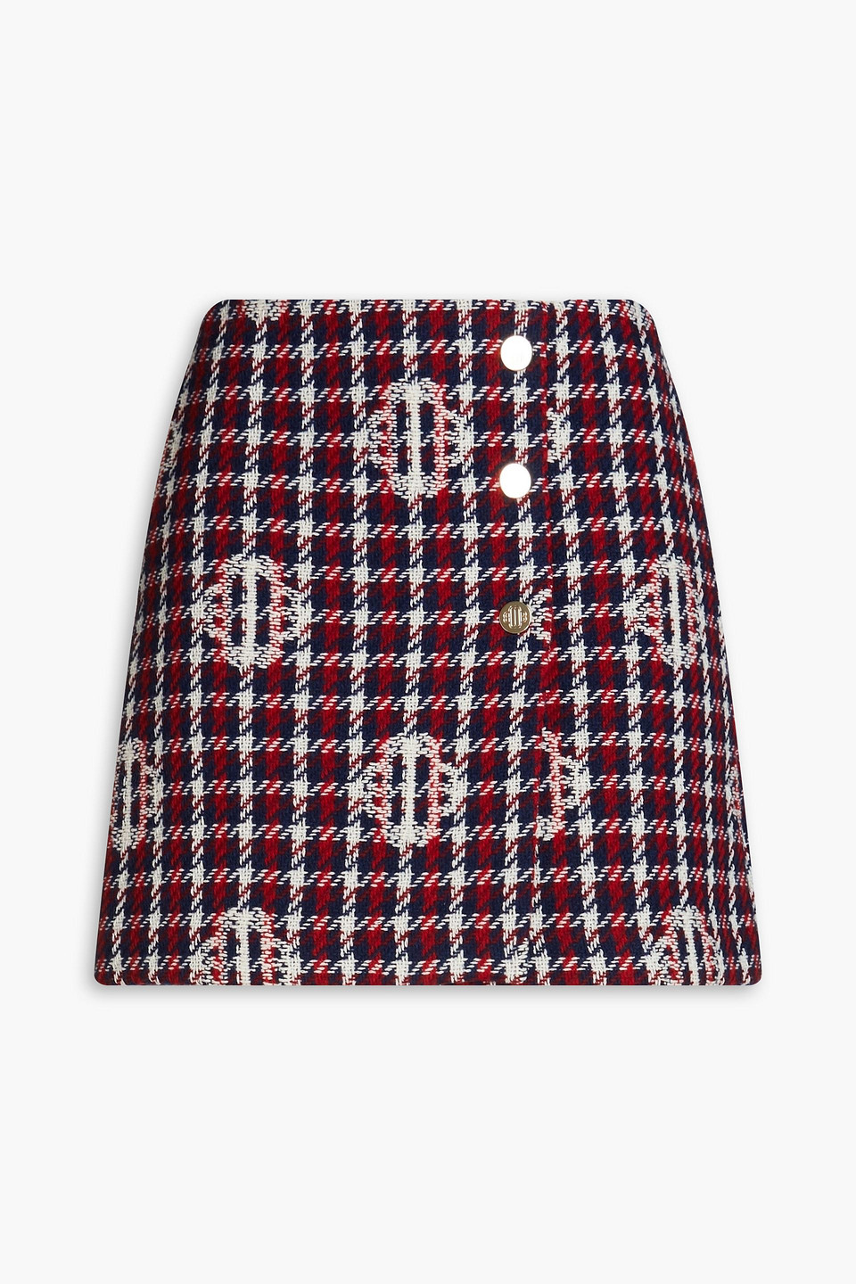 Wrap-effect button-embellished tweed mini skirt