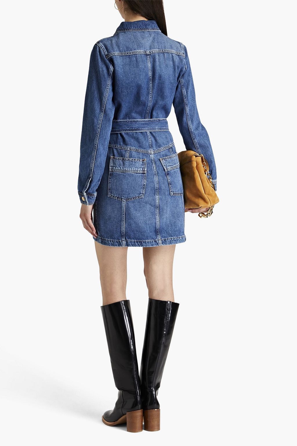 CLAUDIE PIERLOT Belted denim mini shirt dress