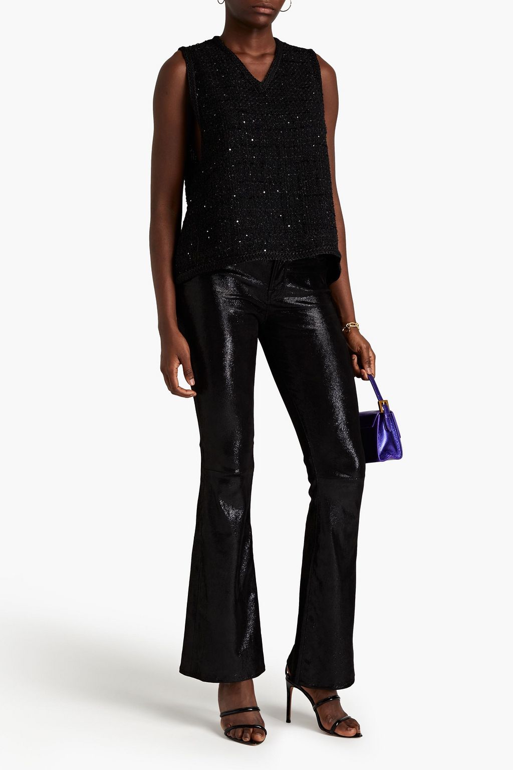 MAJE Sequin-embellished tweed top