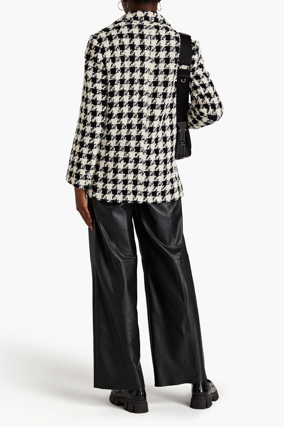 Shop Maje Vitritania Double-breasted Houndstooth Bouclé-tweed Blazer In Black