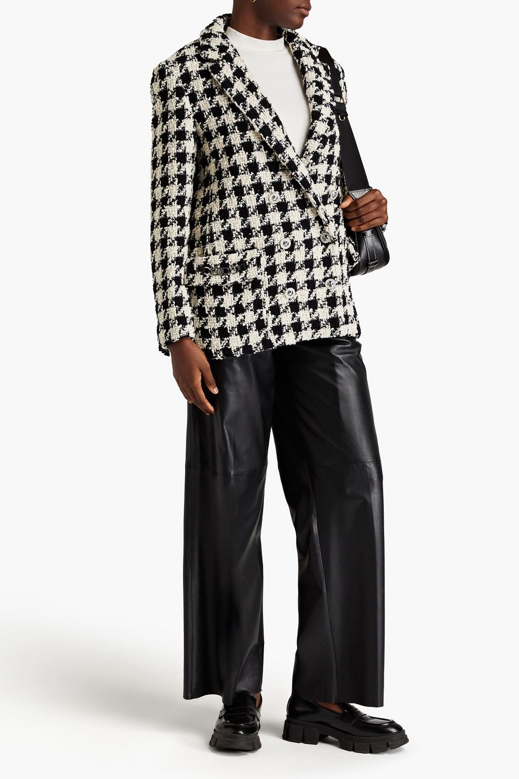 MAJE Double-breasted houndstooth bouclé-tweed blazer