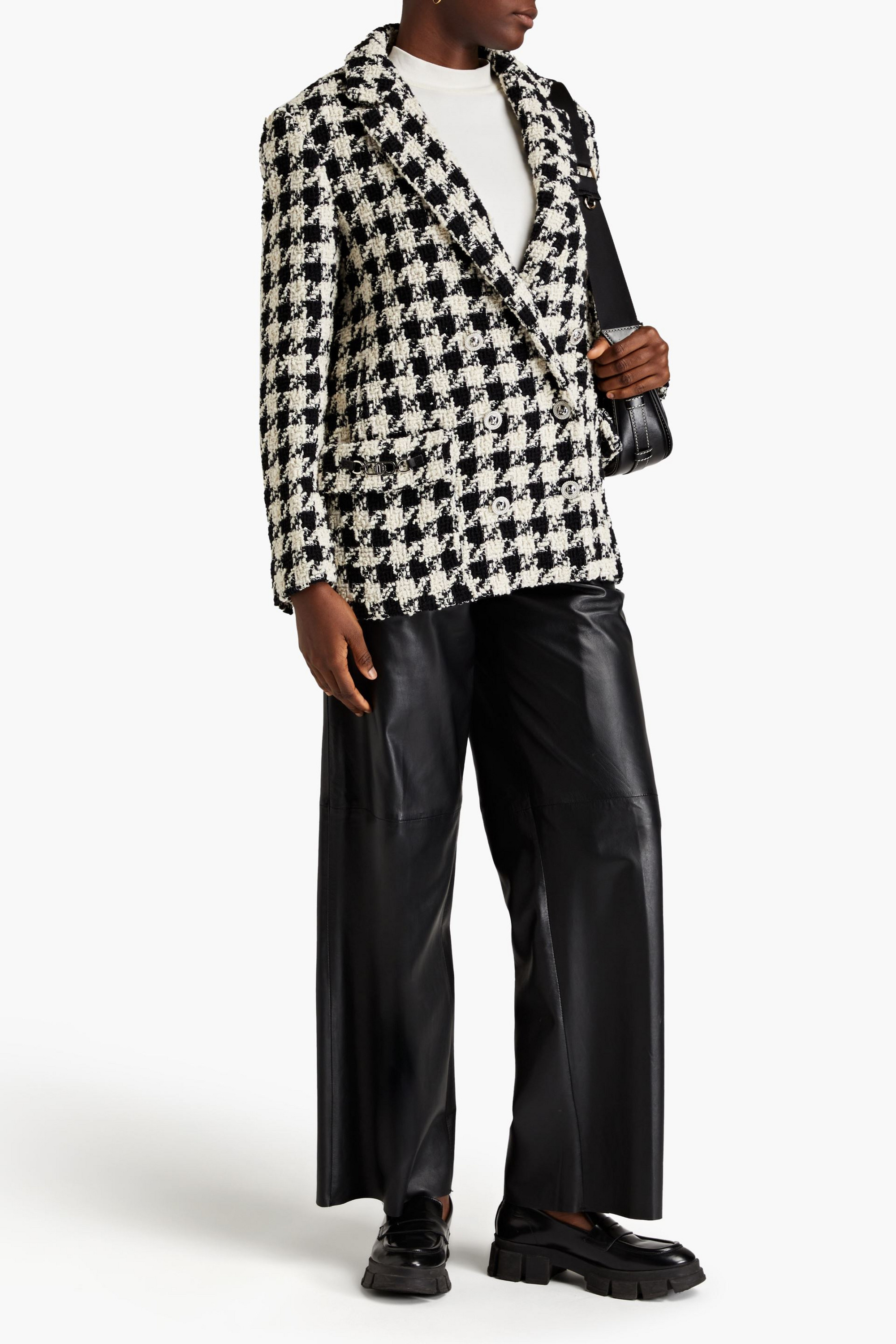 MAJE Double-breasted houndstooth bouclé-tweed blazer