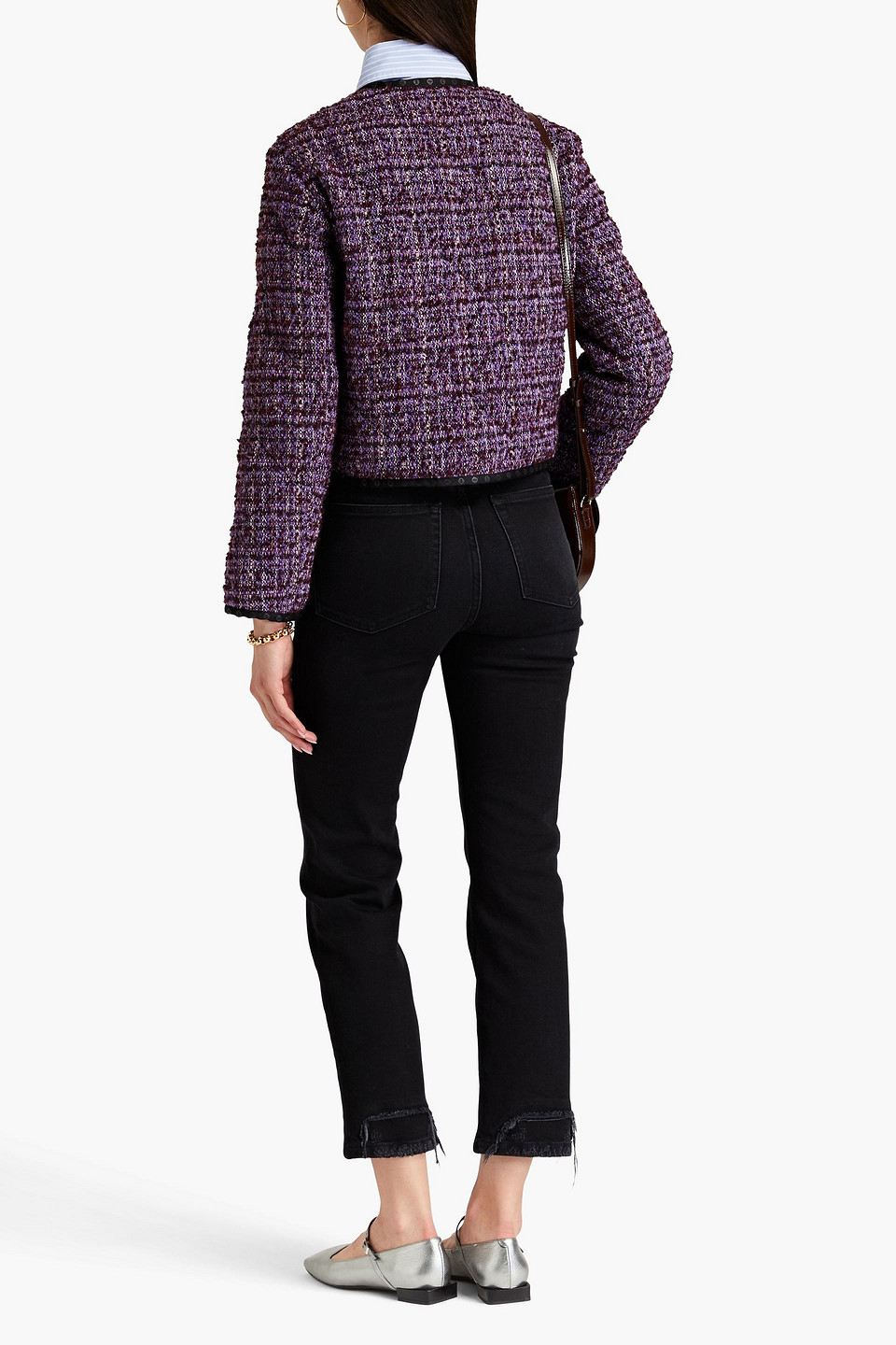 Maje Vifeld Cropped Jacke Aus Tweed In Violett