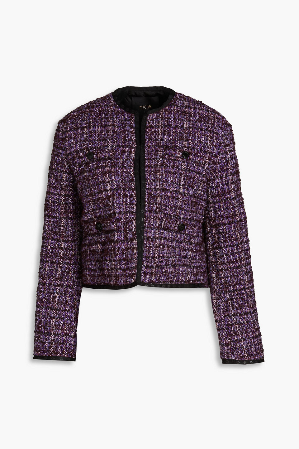 Maje Vifeld Cropped Jacke Aus Tweed In Violett