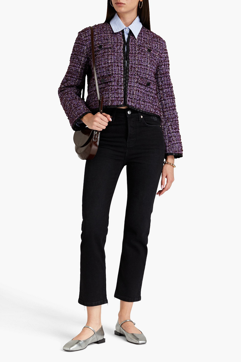 Maje Vifeld Cropped Jacke Aus Tweed In Violett