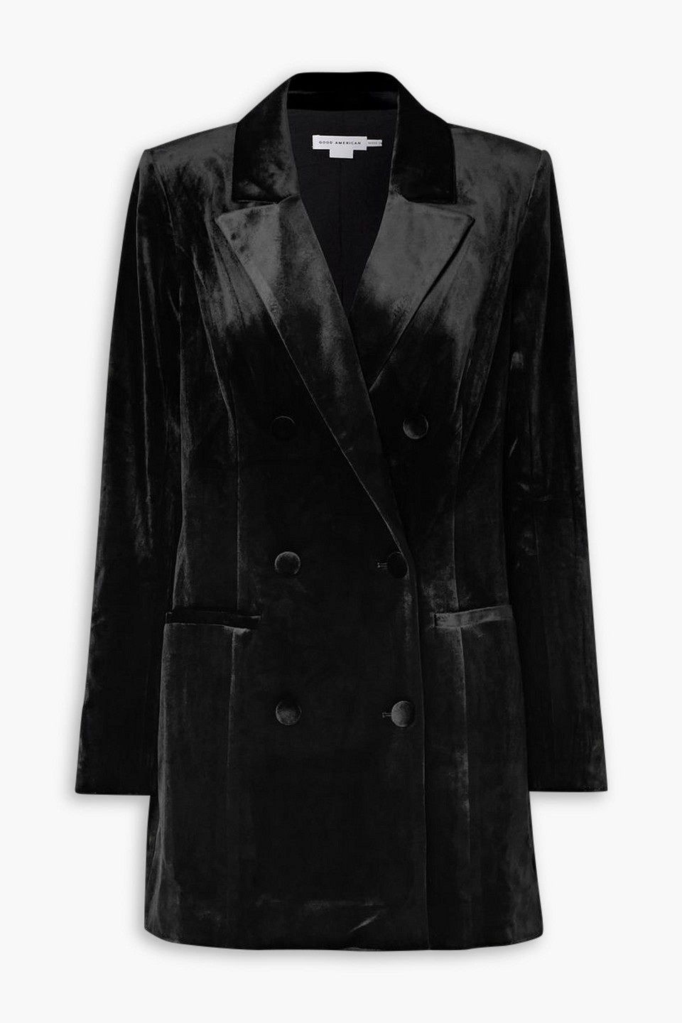 Good American Exec Double-breasted Velvet Mini Dress In Black