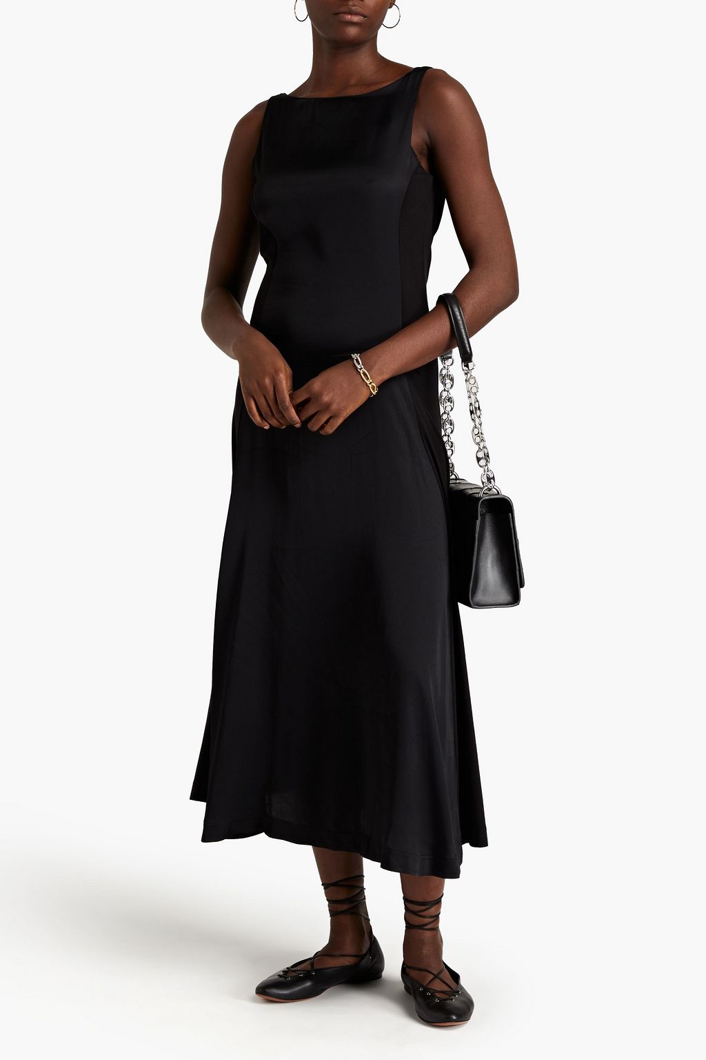 CLAUDIE PIERLOT サテン ミディワンピース ストレッチジャージーパネル
