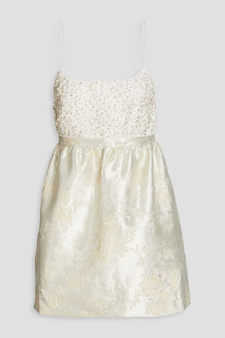 Alice And Olivia Embellished Brocade Mini Dress In Ecru