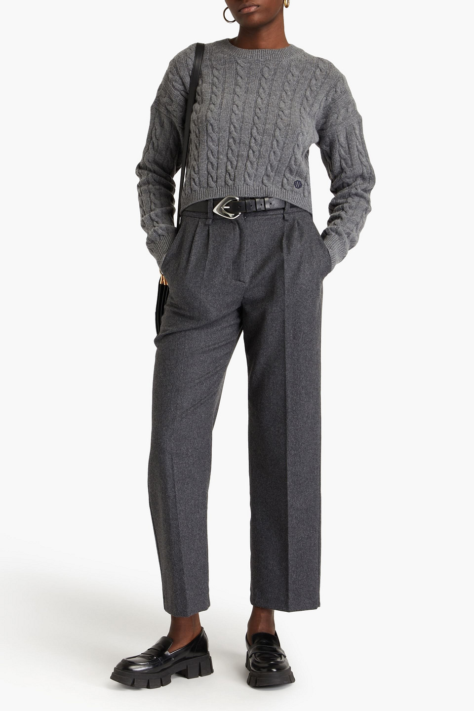 MAJE WOOL-BLEND FELT STRAIGHT-LEG PANTS