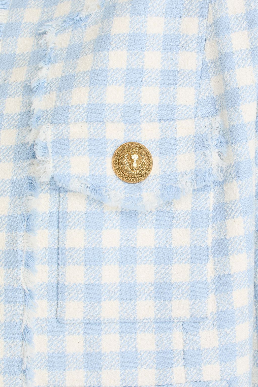 BALMAIN Jacke aus Bouclé-Tweed mit Fransen und Gingham-Karo