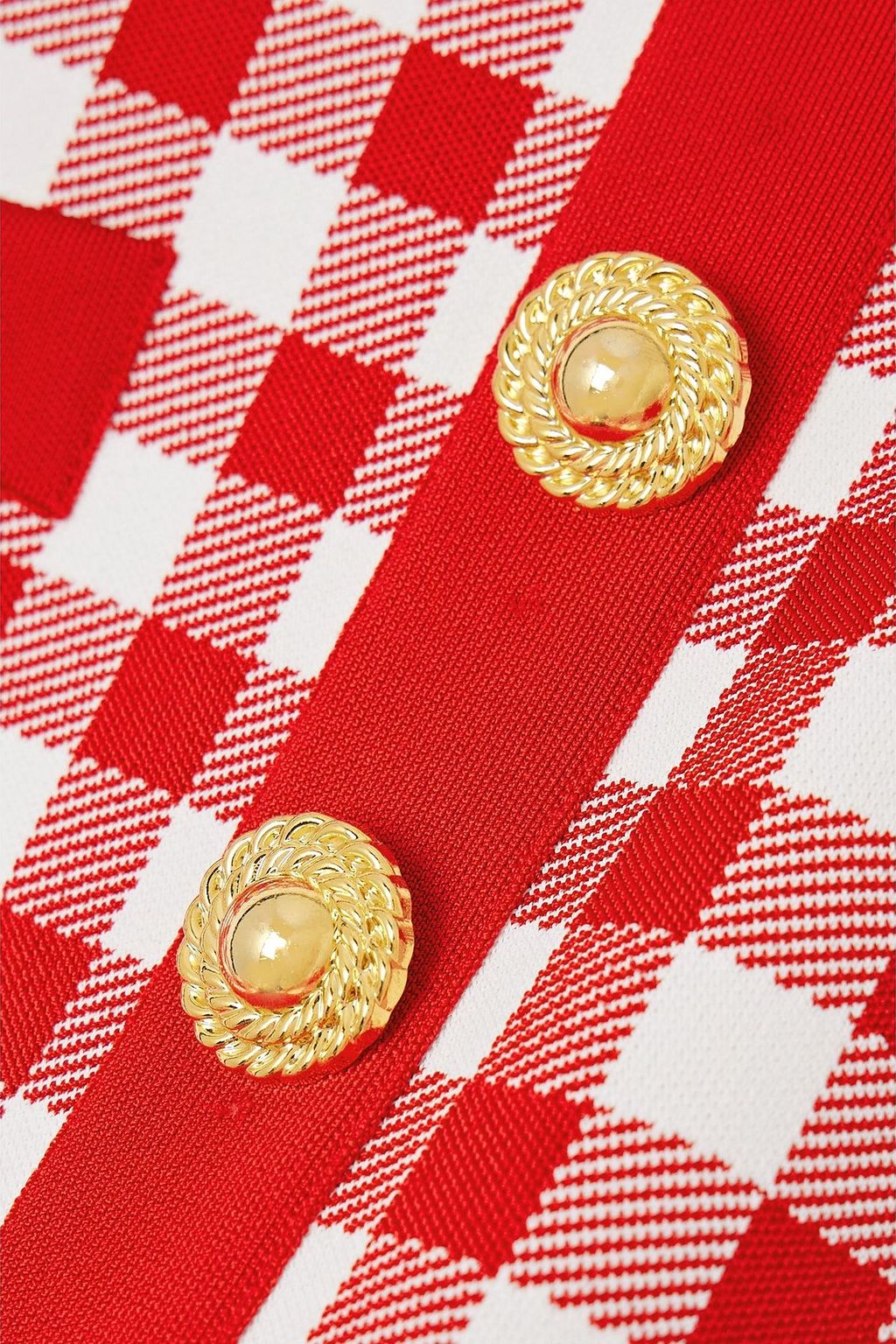 BALMAIN Button-embellished gingham jacquard-knit mini skirt