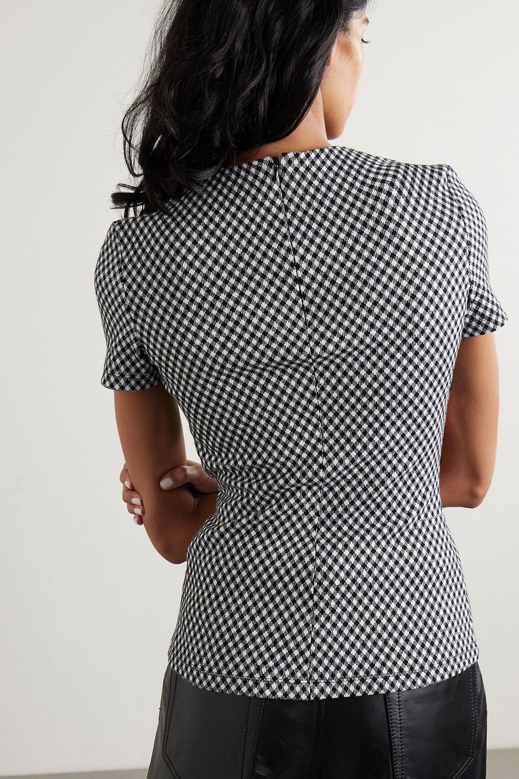 BALMAIN Button-embellished checked cotton-blend top